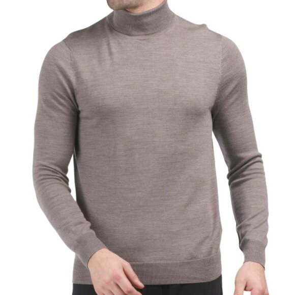 NEW LACHLAN Merino Wool Turtleneck Sweater Grey/brown for men 362tn - Picture 4 of 5